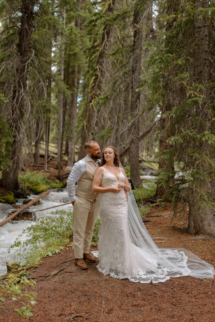 creek wedding portraits in stanley Idaho